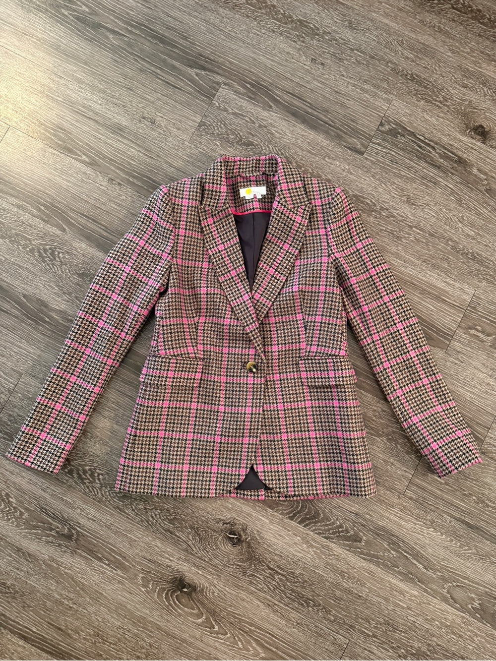 Boden Tan Pink Wool Houndstooth Blazer